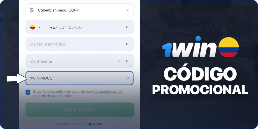 Introduce el código promocional cuando te registres en 1Win y consigue un bono extra