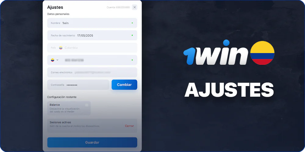 Editar datos personales en 1Win