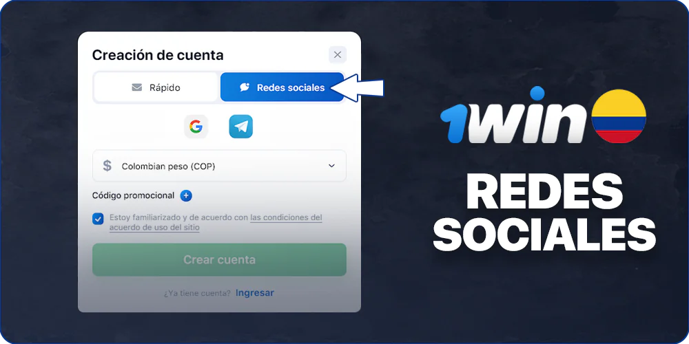 Inscríbete en 1Win a través de las redes sociales